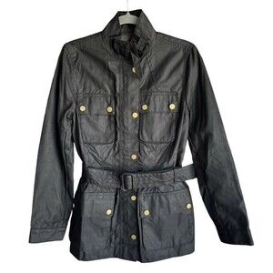 NWT Banana Republic Field Military Jacket‎ Womens Size 8 Black Belted Zip Snap